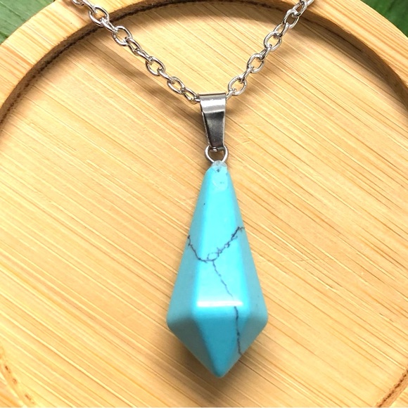 Blue Howlite Hexagonal Chakra Points Pendant Necklace - Picture 3 of 4